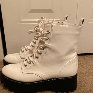 Off white leather combat boots